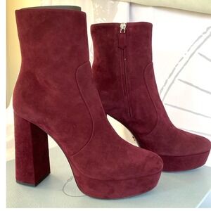 PRADA Milano 1TP221 Womens Burgundy Suede High heel Ankle Boots Shoes, 35‎